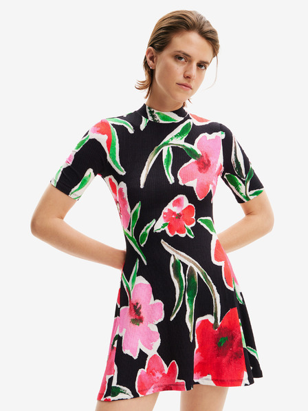 Desigual Desigual Boston rosa und schwarzes geblümtes Damen-Strickkleid