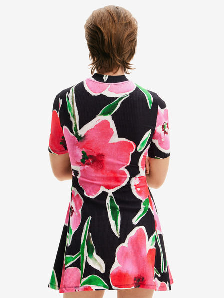 Desigual Desigual Boston rosa und schwarzes geblümtes Damen-Strickkleid