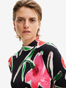 Desigual Desigual Boston rosa und schwarzes geblümtes Damen-Strickkleid