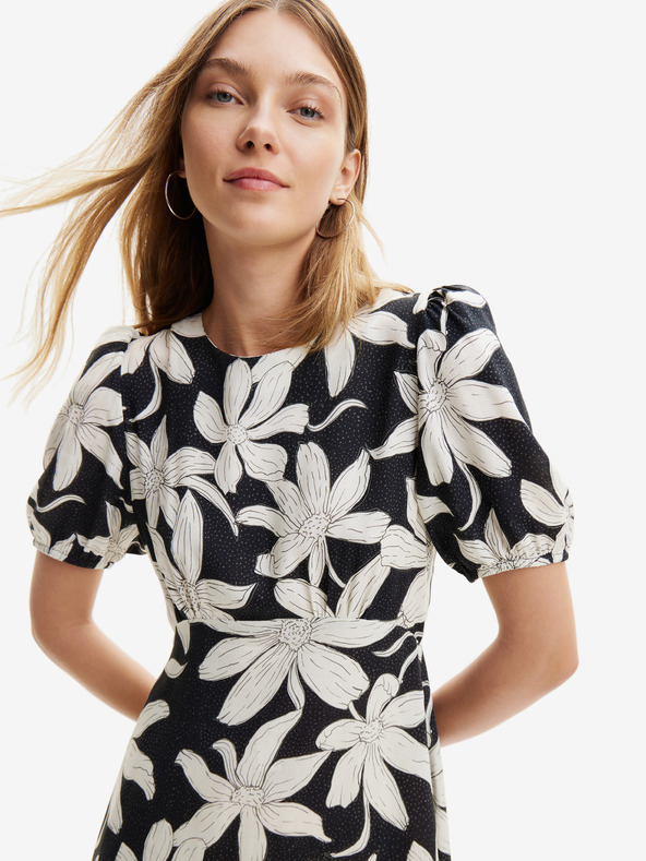Desigual Desigual Nashville weiß und schwarz geblümtes Damenkleid