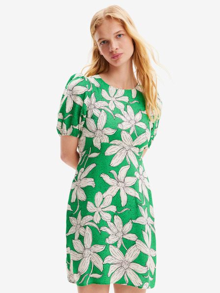 Desigual Desigual Nashville weiß-grünes geblümtes Damenkleid
