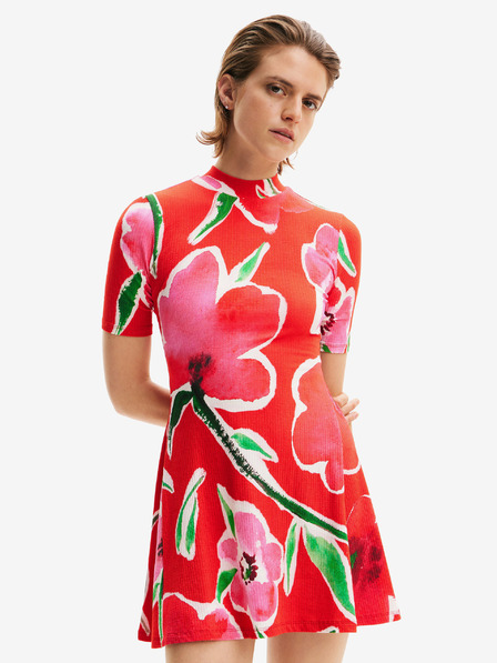 Desigual Rotes geblümtes Damen-Strickkleid Desigual Boston