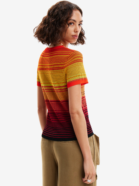 Desigual Gelbes und orangefarbenes Desigual Dubai Damen-Strick-T-Shirt