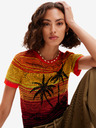 Desigual Gelbes und orangefarbenes Desigual Dubai Damen-Strick-T-Shirt