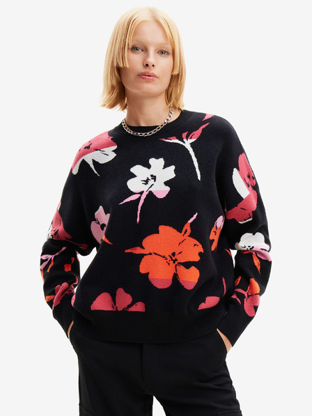 Desigual Rot-schwarzer geblümter Damen-Pullover Desigual Luca