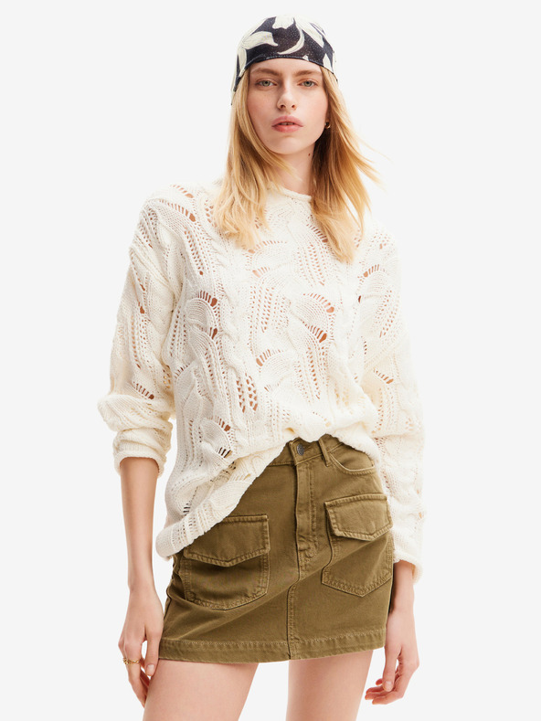 Desigual Desigual Milano cremefarbene Damen-Strickjacke aus Wollgemisch