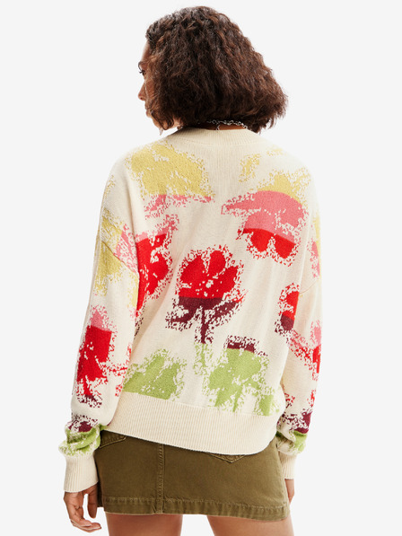 Desigual Rote und cremefarbene Damen-Strickjacke mit Blumenmuster Desigual Join