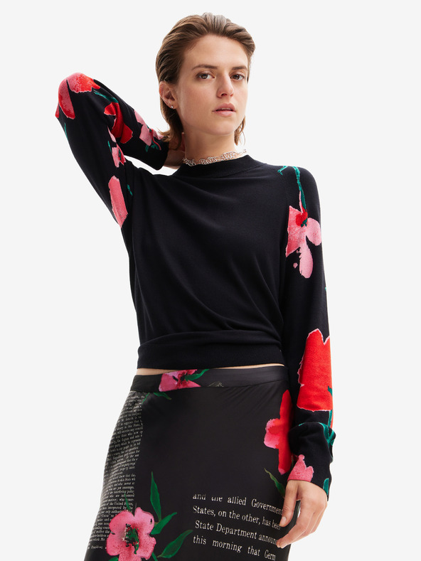 Desigual Schwarzer geblümter Damenpullover Desigual Demis