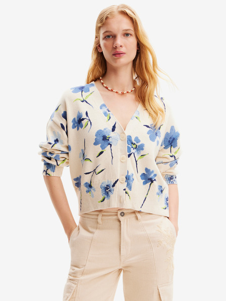 Desigual Blau-beige geblümte Damenstrickjacke Desigual Mantis