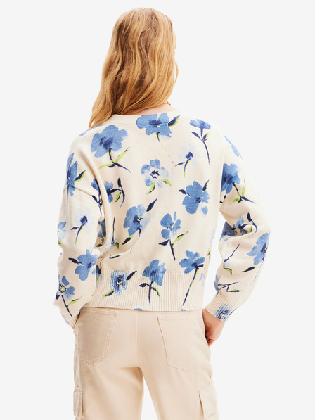 Desigual Blau-beige geblümte Damenstrickjacke Desigual Mantis