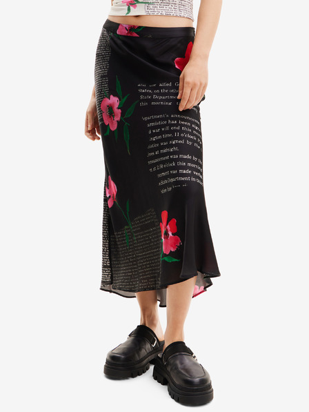 Desigual Schwarzer geblümter Damen-Satin-Maxirock Desigual Siracusa