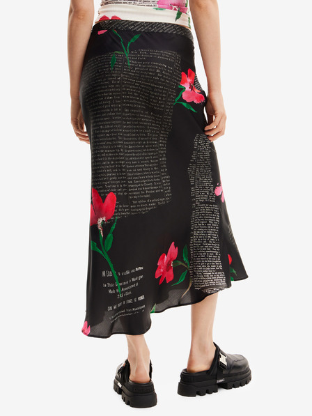 Desigual Schwarzer geblümter Damen-Satin-Maxirock Desigual Siracusa