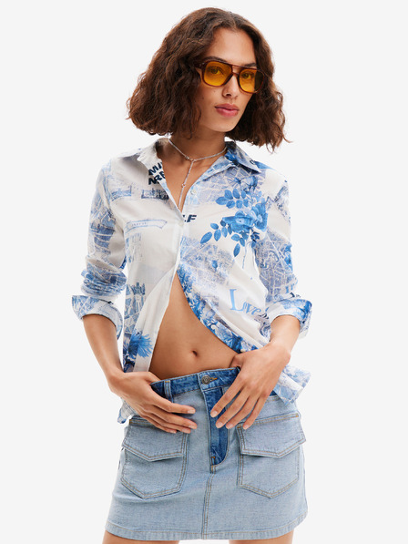Desigual Blau-weiß gemustertes Damenhemd Desigual Flowers News