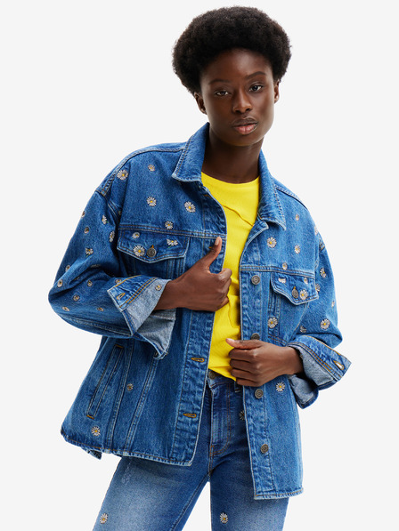 Desigual Blaue Damen-Jeansjacke mit Blumenmuster Desigual Flowers