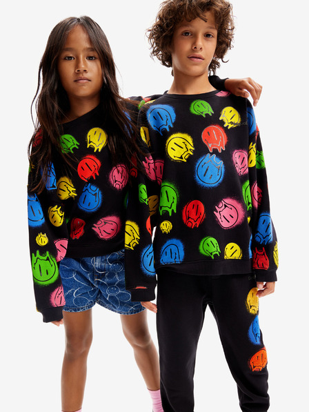 Desigual Schwarzes Desigual Smile Colours Kinder-Sweatshirt mit Muster