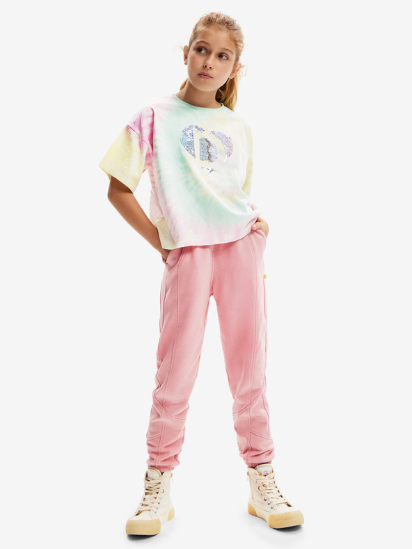 Desigual Desigual Daira gelbes und grünes Batik-T-Shirt für Mädchen