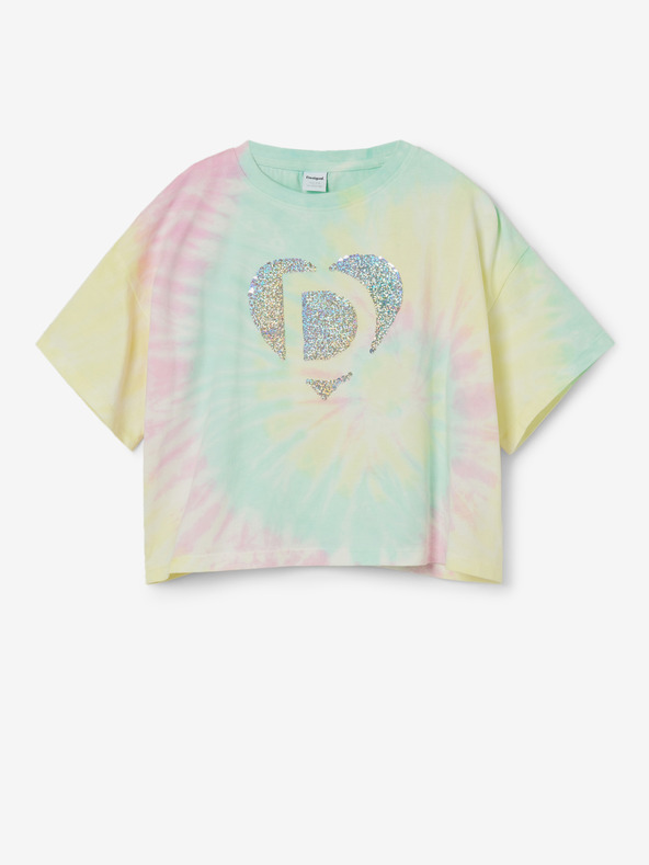Desigual Desigual Daira gelbes und grünes Batik-T-Shirt für Mädchen