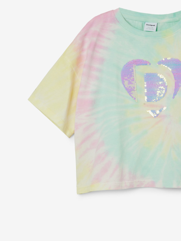 Desigual Desigual Daira gelbes und grünes Batik-T-Shirt für Mädchen