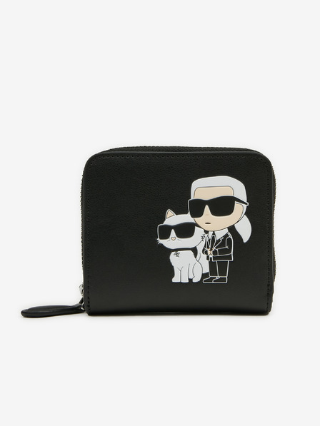 Karl Lagerfeld Schwarzes Damen Portemonnaie aus Leder KARL LAGERFELD Ikonik