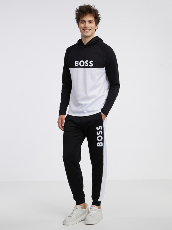 BOSS Weiß-schwarzer Herren-Kapuzenpullover Hugo Boss
