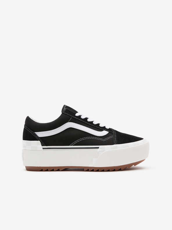 Vans Schwarz-weiße Damen-Sneakers mit Wildleder-Details auf Plateau VANS Old Skool Stacked