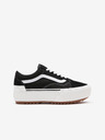 Vans Schwarz-weiße Damen-Sneakers mit Wildleder-Details auf Plateau VANS Old Skool Stacked