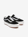 Vans Schwarz-weiße Damen-Sneakers mit Wildleder-Details auf Plateau VANS Old Skool Stacked