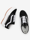 Vans Schwarz-weiße Damen-Sneakers mit Wildleder-Details auf Plateau VANS Old Skool Stacked