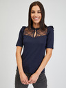 Orsay Dunkelblaues Damen-T-Shirt mit Spitze ORSAY