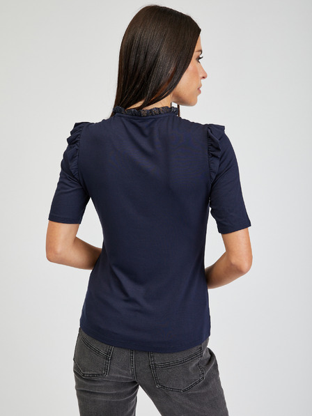 Orsay Dunkelblaues Damen-T-Shirt mit Spitze ORSAY