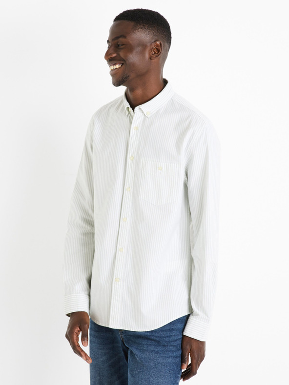 Celio Hellgrün gestreiftes Herrenhemd Celio Caoxfordy