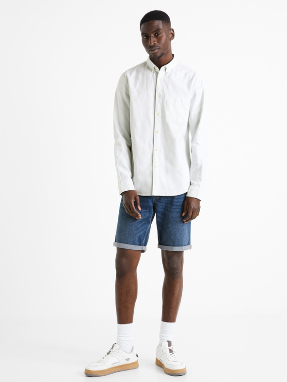 Celio Hellgrün gestreiftes Herrenhemd Celio Caoxfordy