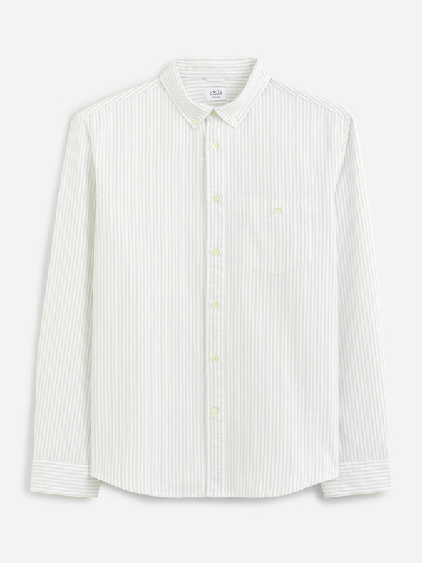 Celio Hellgrün gestreiftes Herrenhemd Celio Caoxfordy