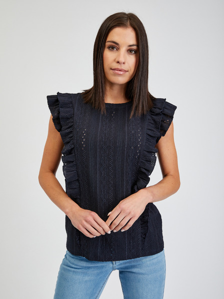 Orsay Dunkelblaues Damen-T-Shirt mit Rüsche ORSAY