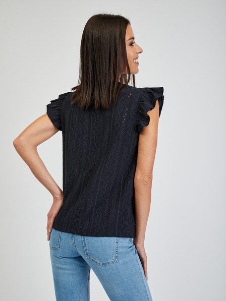 Orsay Dunkelblaues Damen-T-Shirt mit Rüsche ORSAY