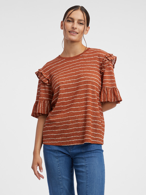 Orsay Braunes gestreiftes Damen-Poloshirt ORSAY