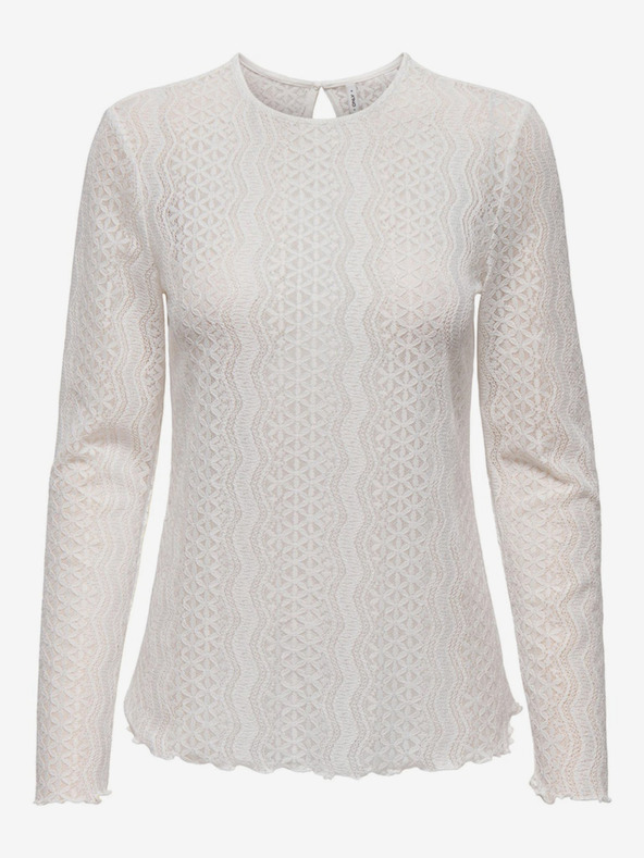 ONLY Cremefarbenes Damen-T-Shirt mit Spitze ONLY Medelina