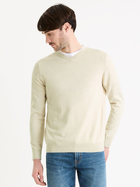 Celio Cremefarbener Herren-Basispullover Celio Decotonv