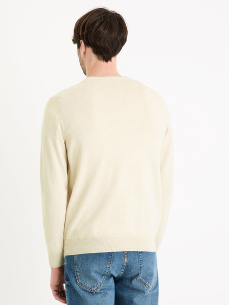 Celio Cremefarbener Herren-Basispullover Celio Decotonv