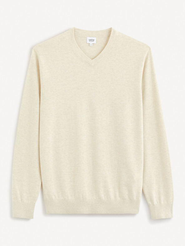 Celio Cremefarbener Herren-Basispullover Celio Decotonv