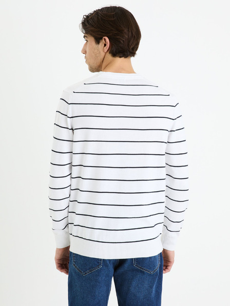 Celio Weiß gestreifter Herren-Basic-Pullover Celio Decoton