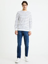 Celio Weiß gestreifter Herren-Basic-Pullover Celio Decoton
