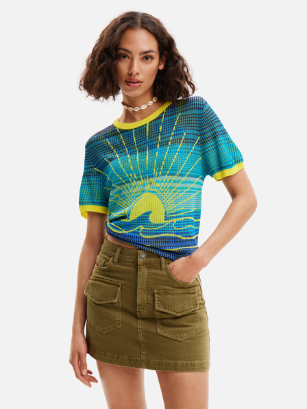 Desigual Gelbes und blaues Desigual Sun Damenstrickhemd