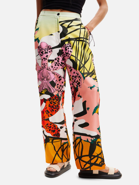 Desigual Gelb und rosa gemusterte Seidenhose für Damen Desigual Ericeira Lacroix