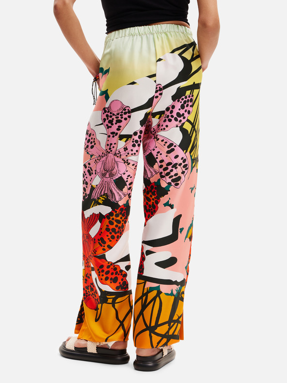 Desigual Gelb und rosa gemusterte Seidenhose für Damen Desigual Ericeira Lacroix