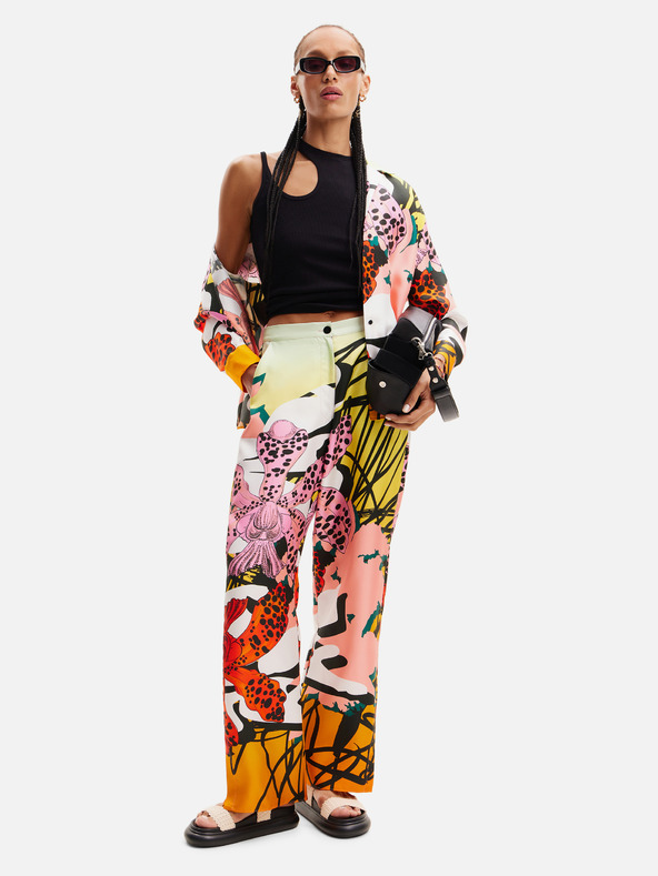 Desigual Gelb und rosa gemusterte Seidenhose für Damen Desigual Ericeira Lacroix