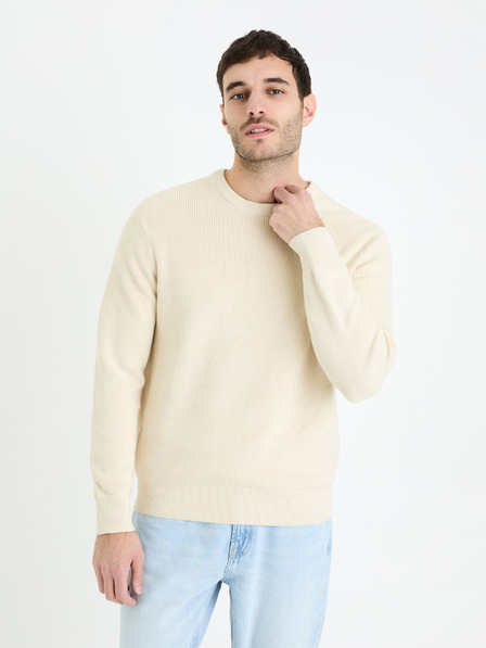 Celio Cremefarbener Herren-Basic-Pullover Celio Gexter