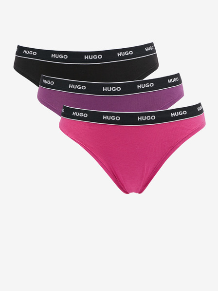 HUGO Dreier-Set Damen-Tangas in Schwarz, Lila und Dunkelrosa HUGO