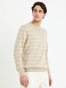 Celio Beige gestreifter Herren-Basic-Pullover Celio Decoton