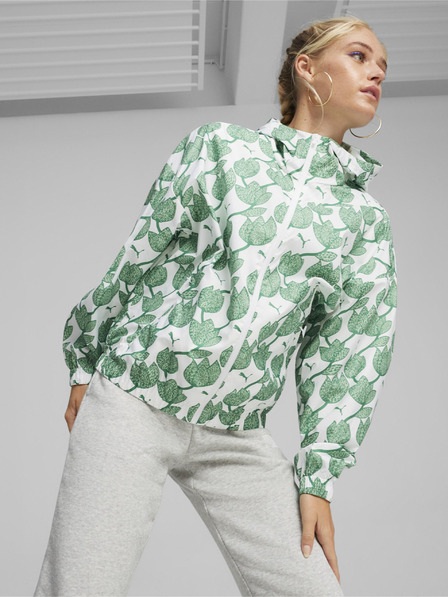 Puma Weiße und grüne Puma Blossom AOP Windbreaker leichte gemusterte Jacke für Damen